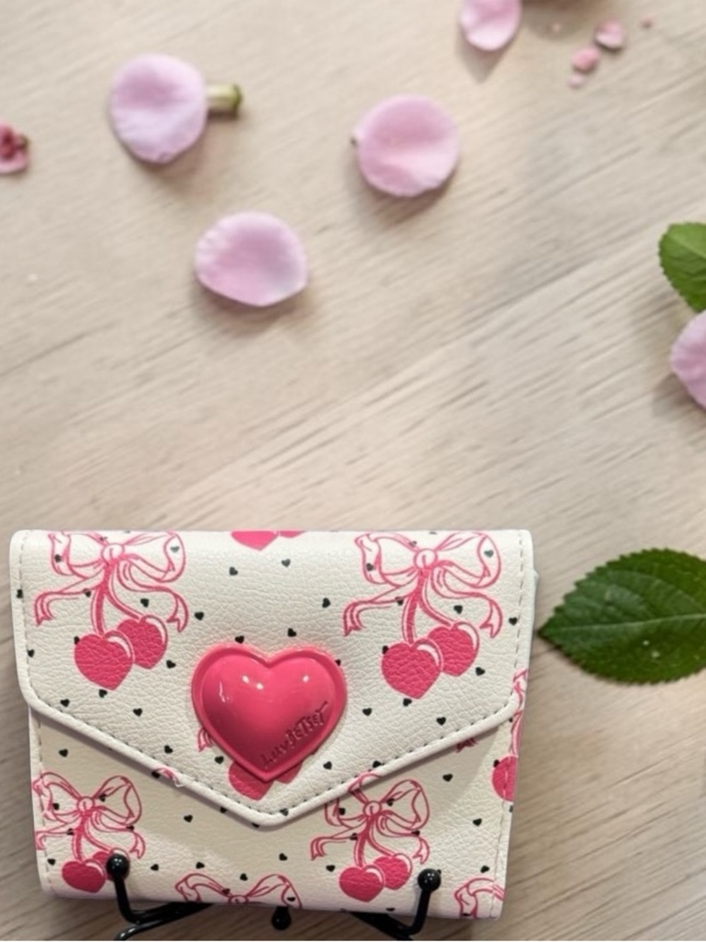 Luv Betsey by Betsey Johnson Cherry bow gingham heart wallet NWT